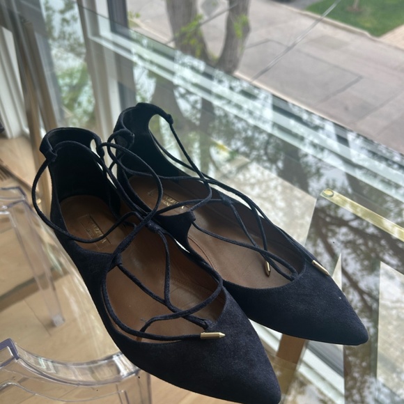 Aquazzura - Christy Lace-Up Suede Flats - 38.5 - Picture 3 of 5